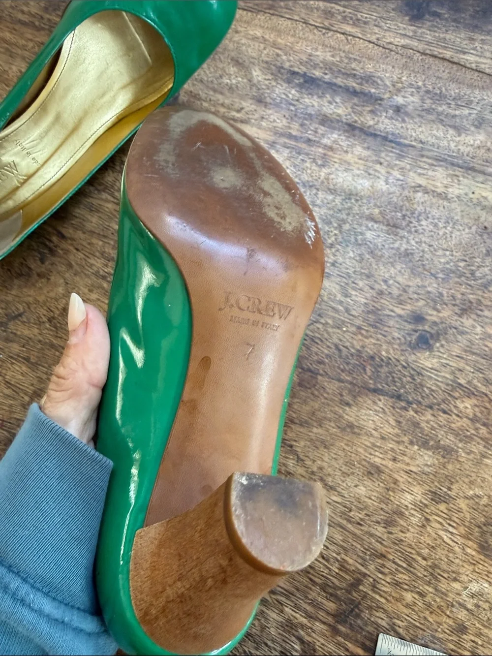 J. Crew Emerald Green Patent Leather Heels size 7